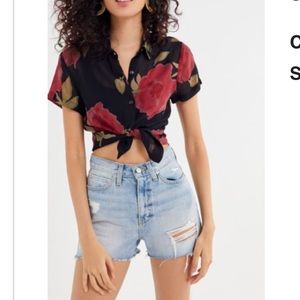 UO Gemma Sheer Floral Button Down Shirt